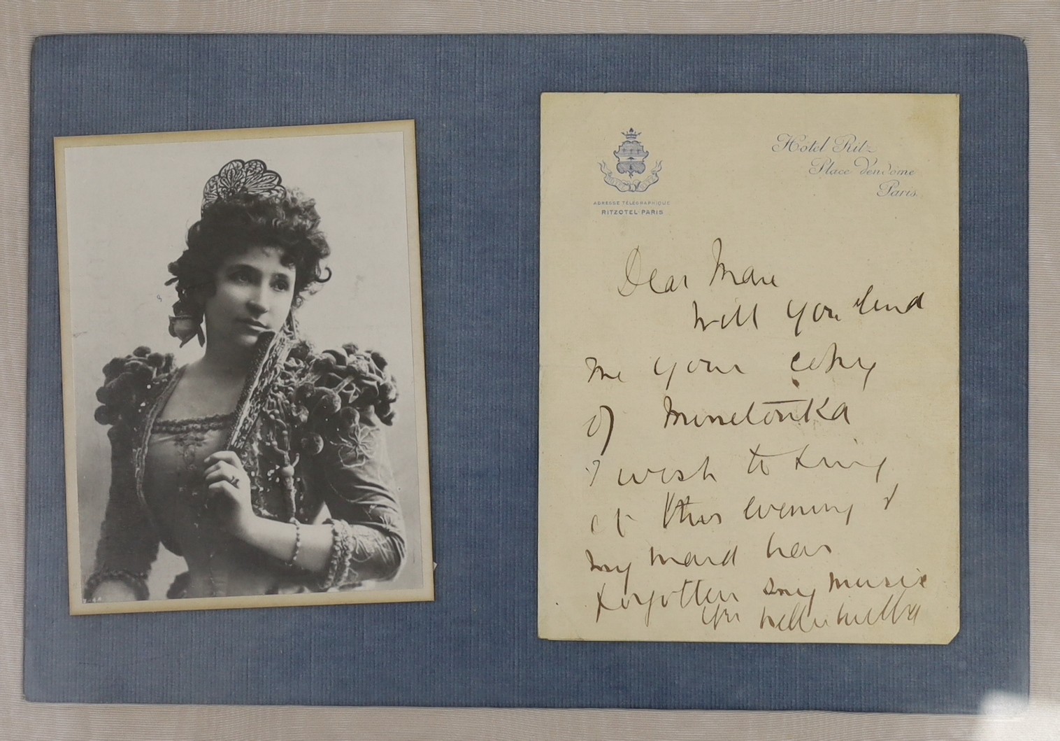 Opera interest - Three autograph letters and photographs of Adelin Patti, Nellie Melba and Geraldine Farrar, framed